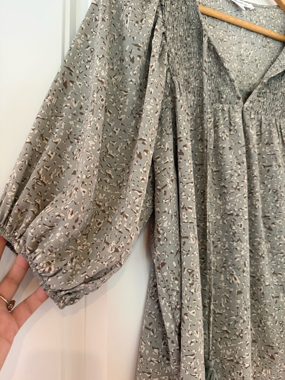 Smocked Yoke Peasant Blouse in Sage Green